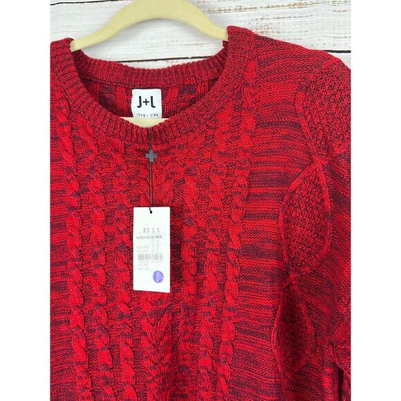 Womens NWT John & Jenn Red Gray Blend Cable Knit Sweater Casual Career Size M - Picture 4 of 8
